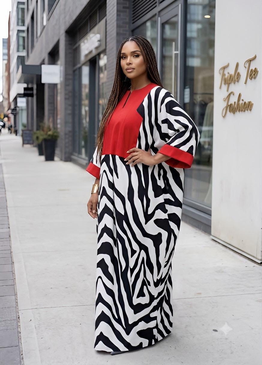 African Crepe Kaftan Dress | Aso Oke Neckline, Party Boubou