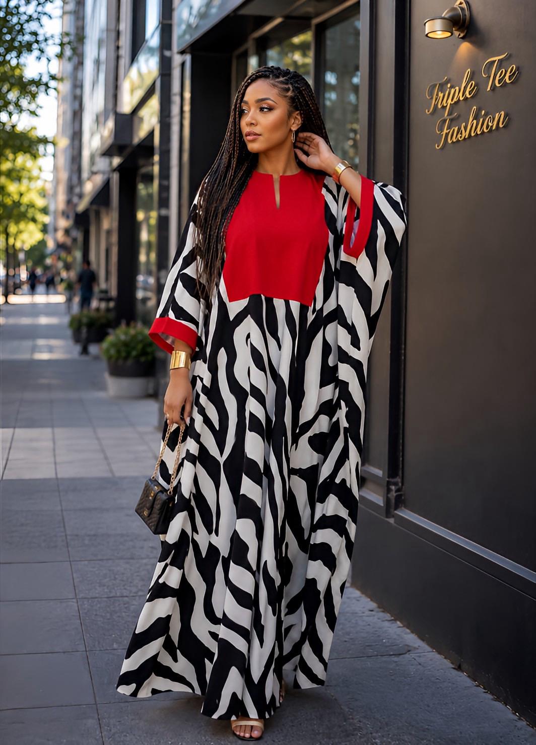 African Crepe Kaftan Dress | Aso Oke Neckline, Party Boubou