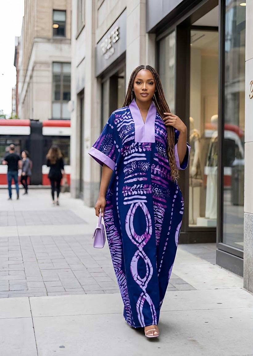 African Print Crepe Kaftan Dress | Nigerian Boubou, Plus Size