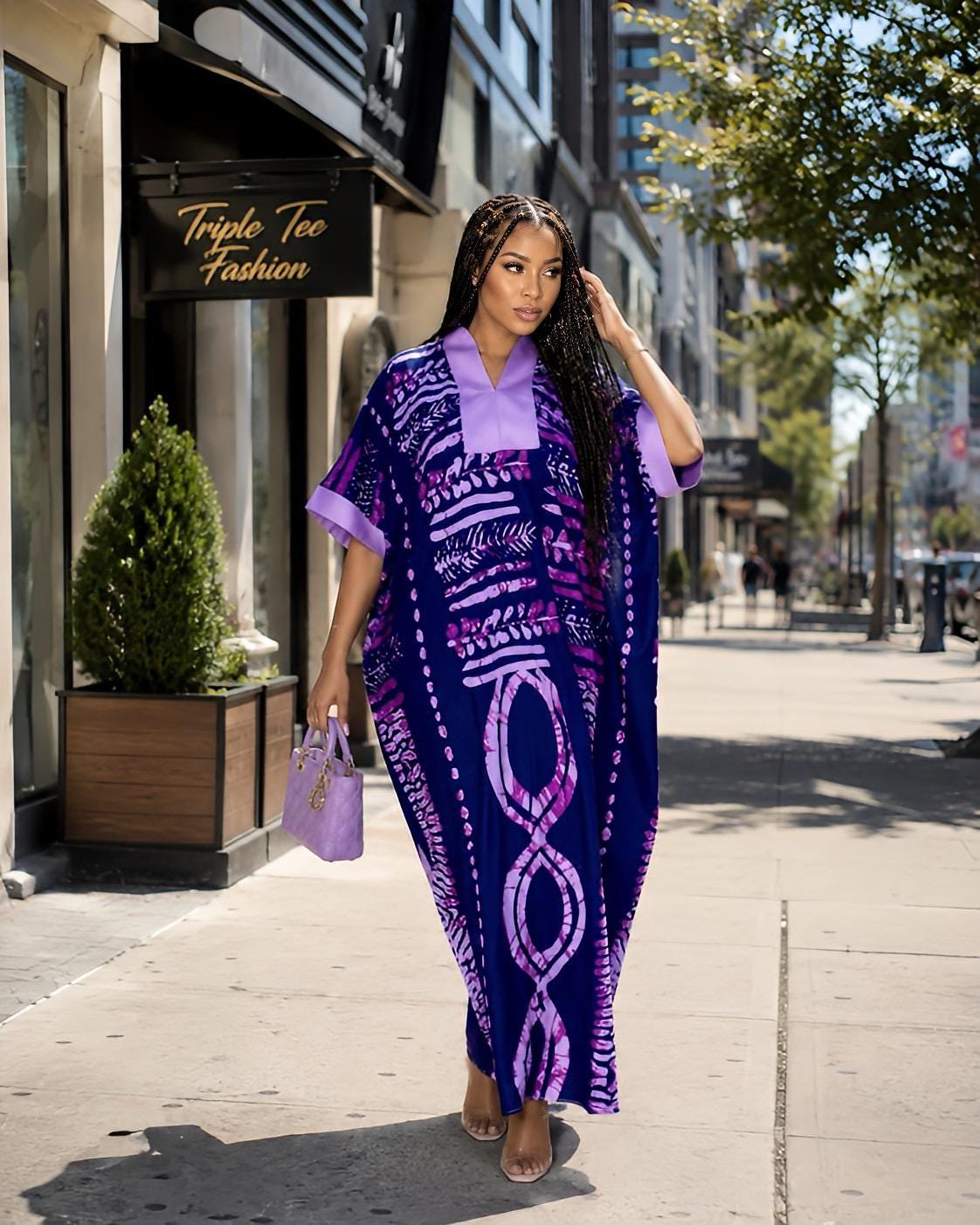 African Print Crepe Kaftan Dress | Nigerian Boubou, Plus Size