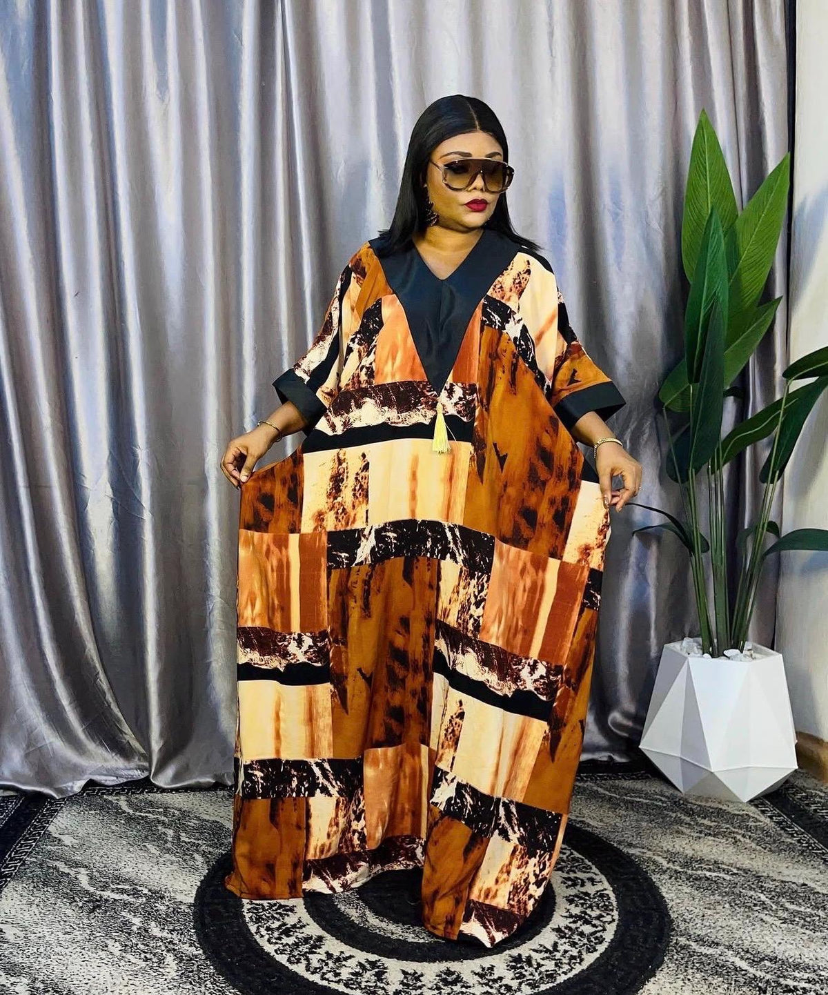 African Print Crepe Kaftan Dress | Nigerian Boubou, Plus Size