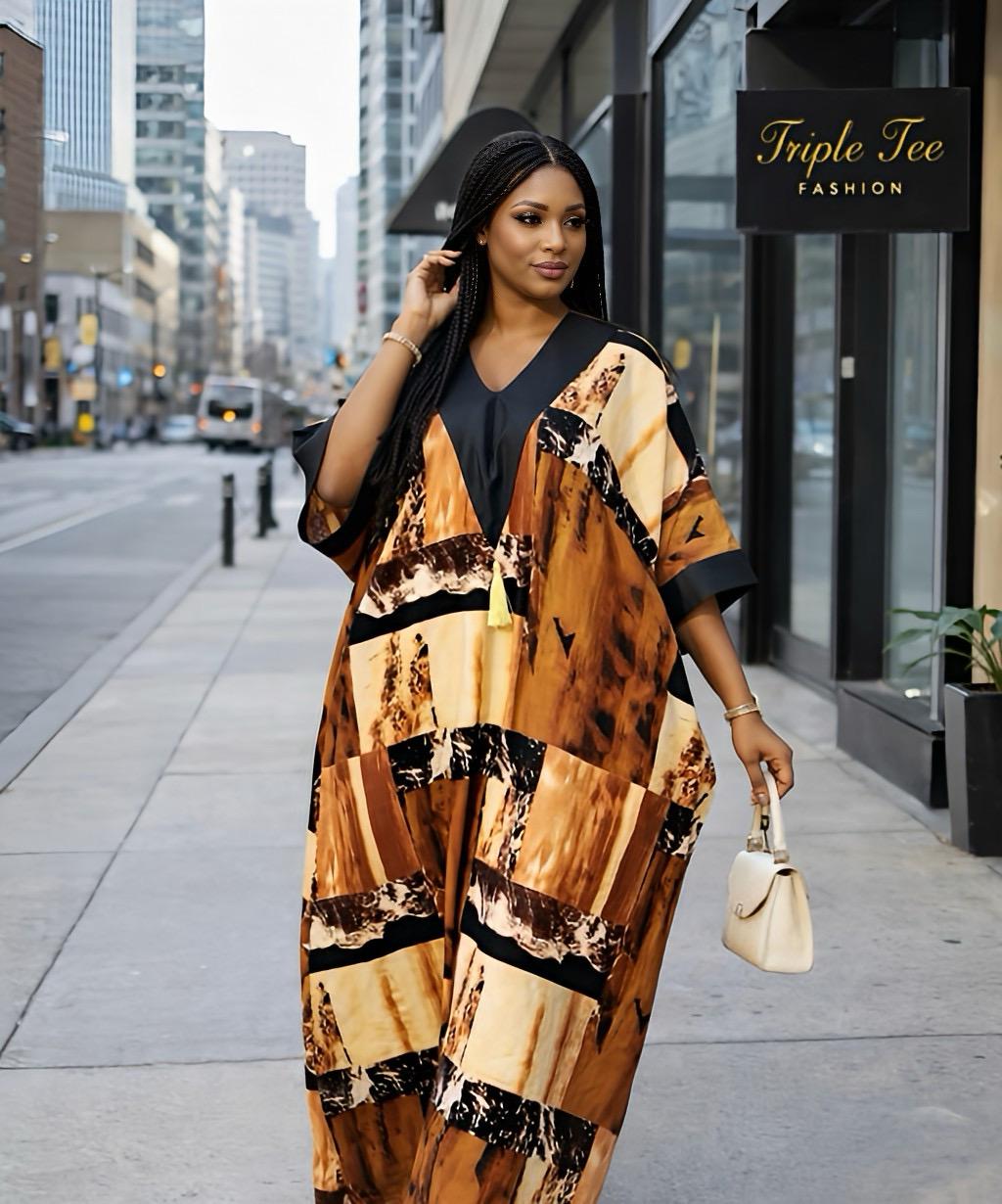 African Print Crepe Kaftan Dress | Nigerian Boubou, Plus Size