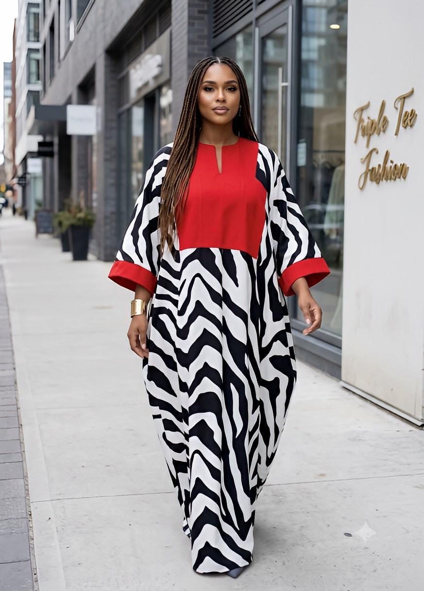 African Crepe Kaftan Dress | Aso Oke Neckline, Party Boubou