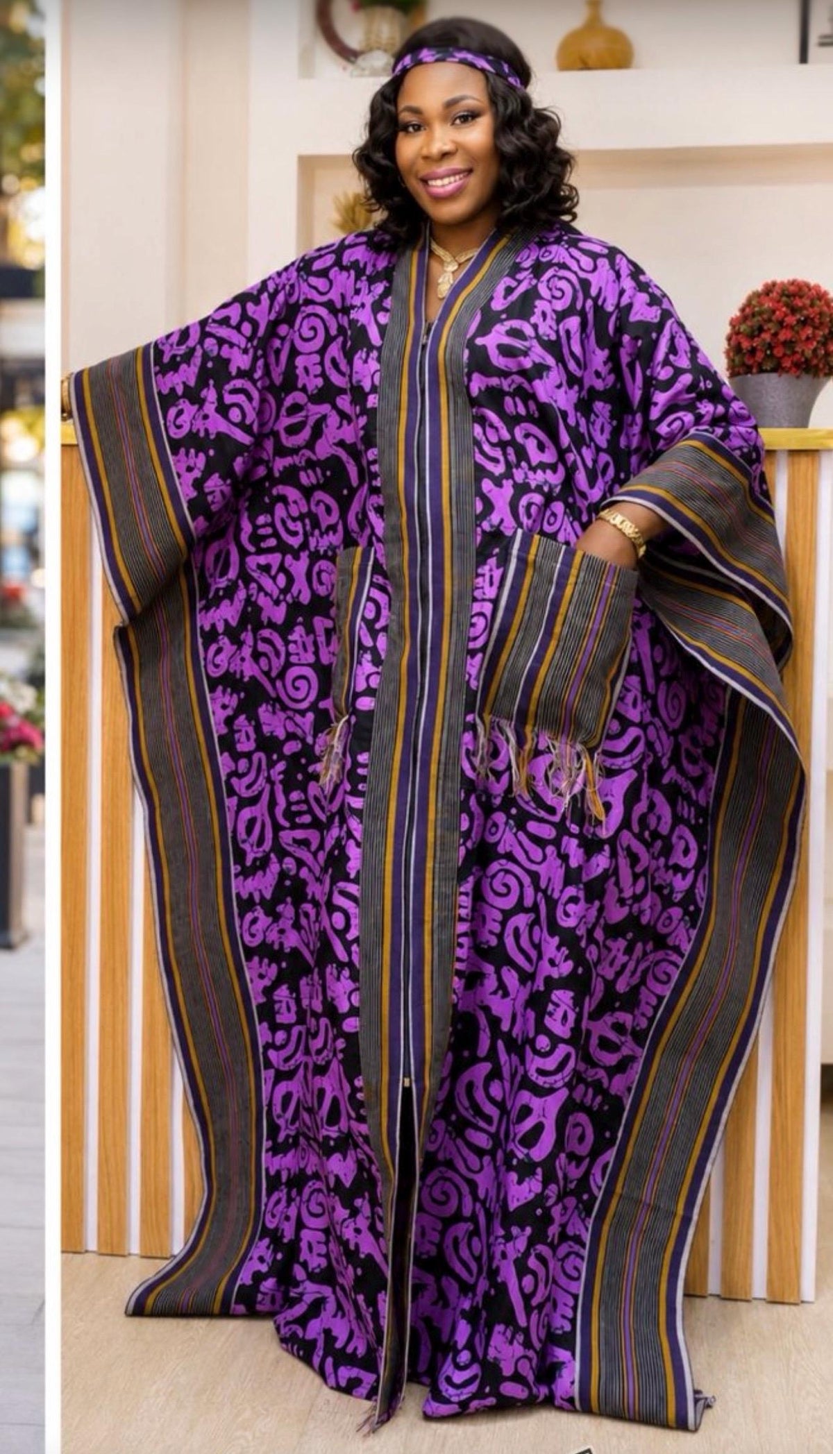 Handmade Ankara Brocade Kaftan Dress | African Print Boubou with scarf