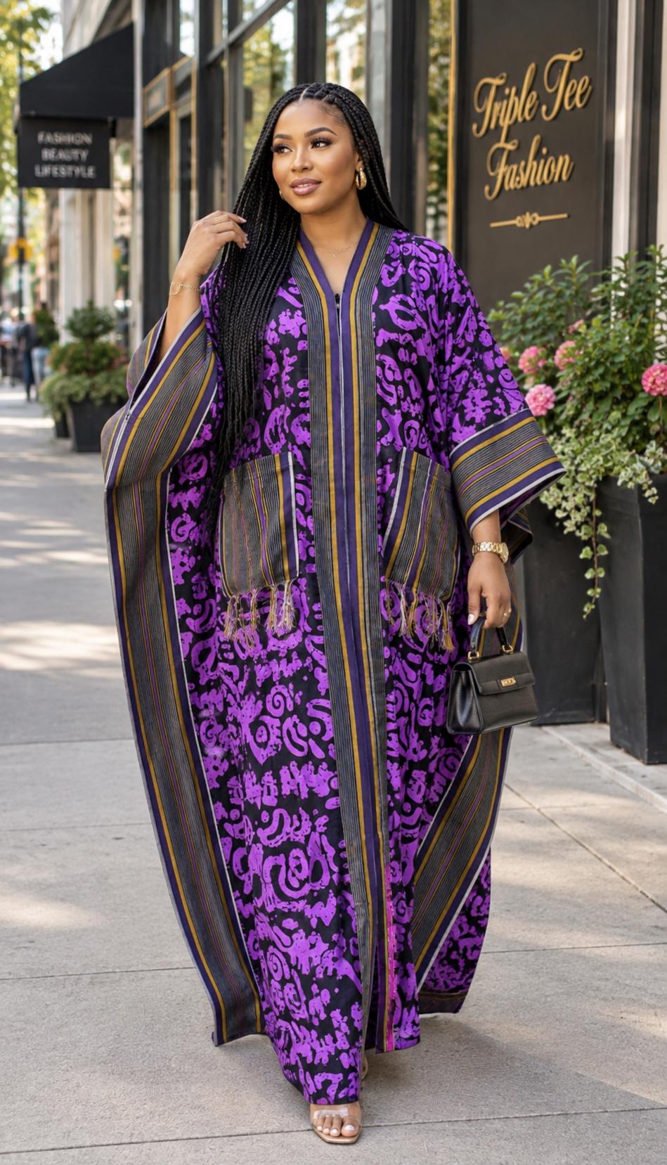 Handmade Ankara Brocade Kaftan Dress | African Print Boubou with scarf