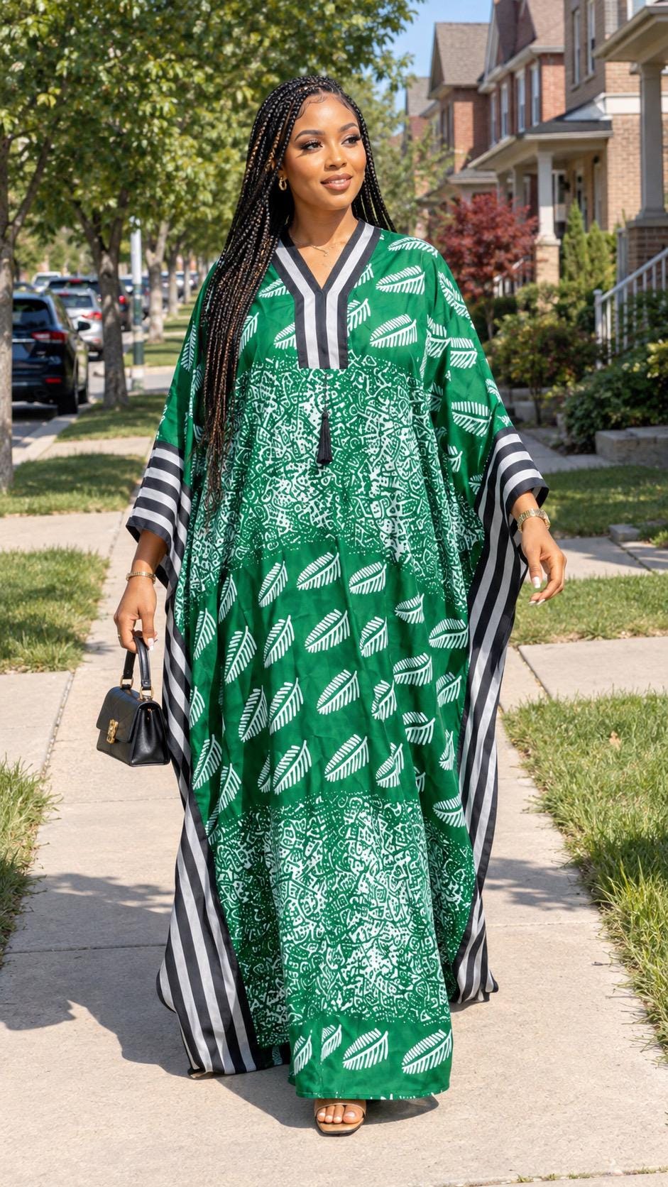 Handmade Ankara Brocade Kaftan Dress | African Print Boubou with scarf