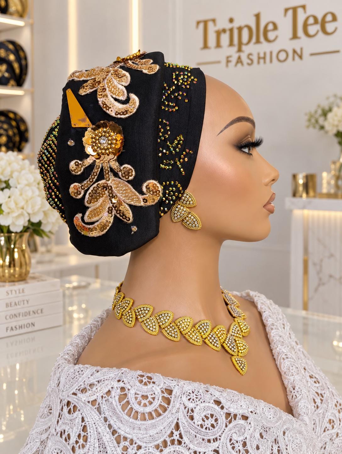 Luxury Duchess Silk Turban Hat | Pre-tied, Crystal Embellished