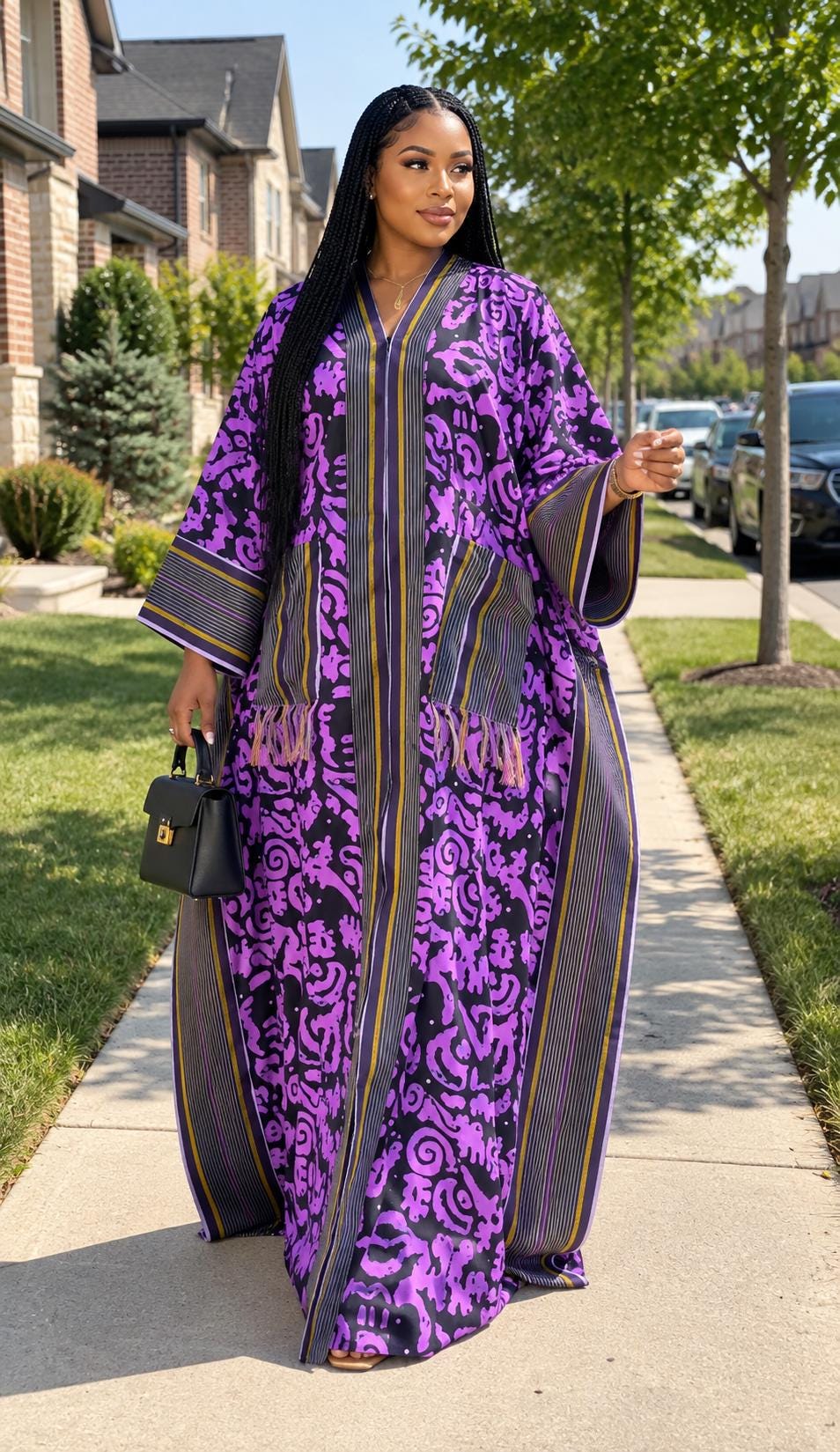 Handmade Ankara Brocade Kaftan Dress | African Print Boubou with scarf