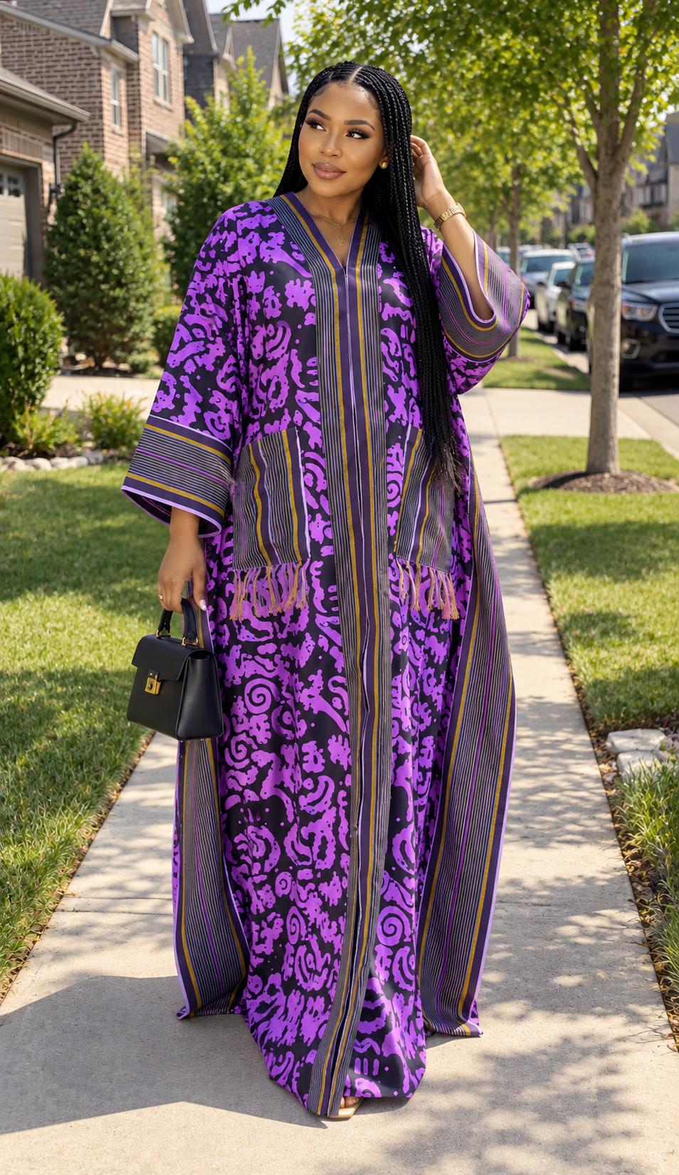 Handmade Ankara Brocade Kaftan Dress | African Print Boubou with scarf