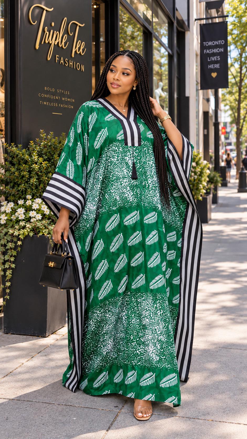 Handmade Ankara Brocade Kaftan Dress | African Print Boubou with scarf