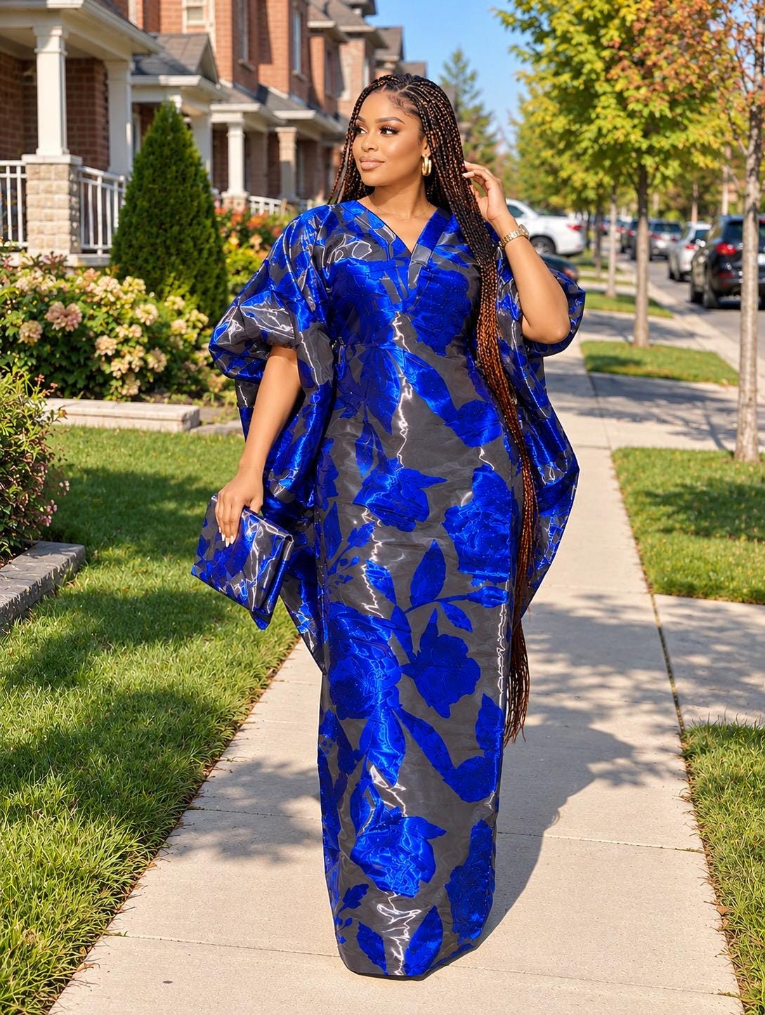 Luxury African Boubou Dress for Women, Iridescent Brocade Kaftan, One Size Free Size Maxi Gown, Inner Belt Waist, African Wedding Dress