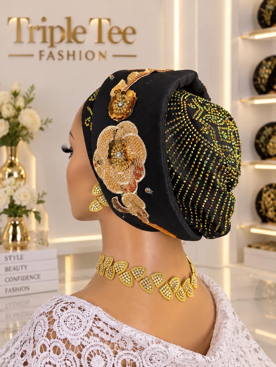 Luxury Duchess Silk Turban Hat | Pre-tied, Crystal Embellished