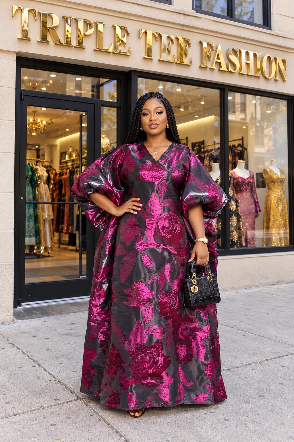 Luxury African Boubou Dress for Women, Iridescent Brocade Kaftan, One Size Free Size Maxi Gown, Inner Belt Waist, African Wedding Dress