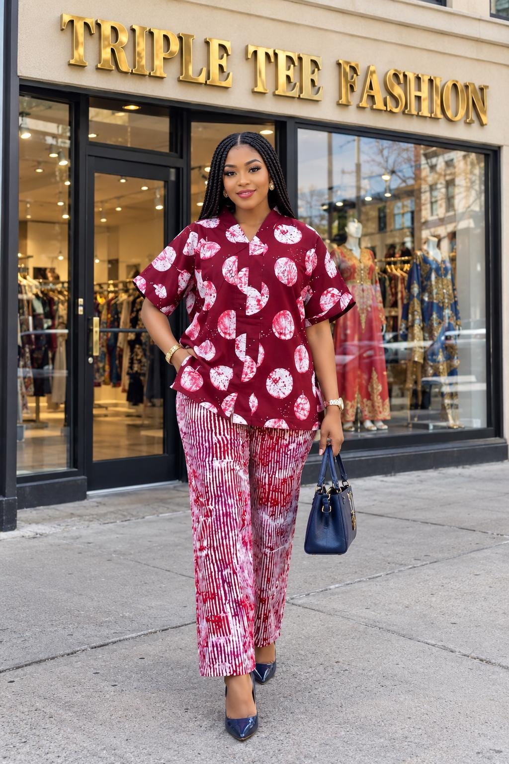 African Ankara Two Piece Set for Women, Blue Print Top and Pants Set, African Clothing, Matching Trouser Outfit, Ankara Pant Set
