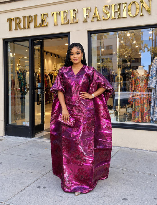 Luxury African Boubou Dress for Women, Iridescent Brocade Kaftan, One Size Free Size Maxi Gown, Inner Belt Waist, African Wedding Dress