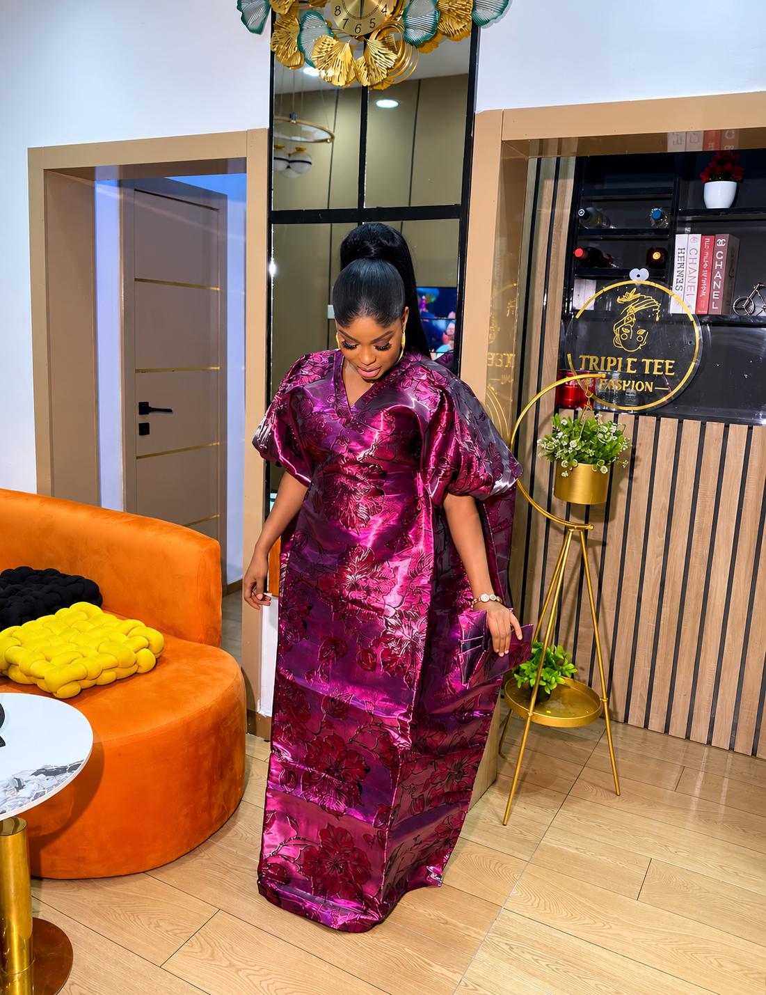 Luxury African Boubou Dress for Women, Iridescent Brocade Kaftan, One Size Free Size Maxi Gown, Inner Belt Waist, African Wedding Dress