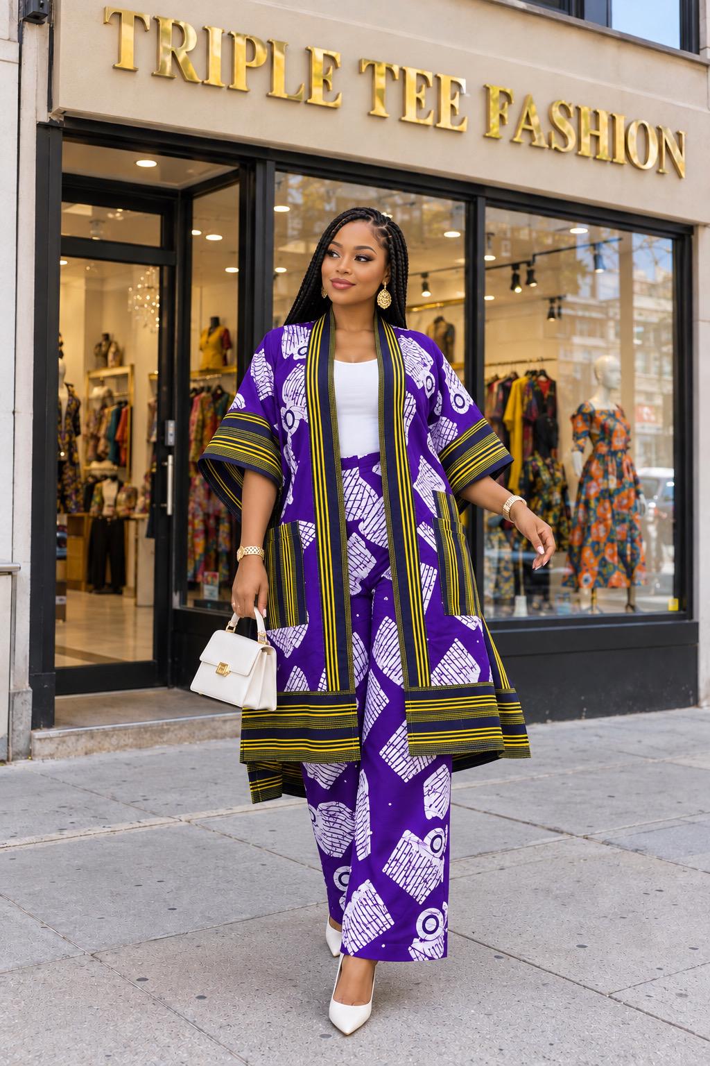 Ankara Kimono & Aso Oke Pants Set | African Style