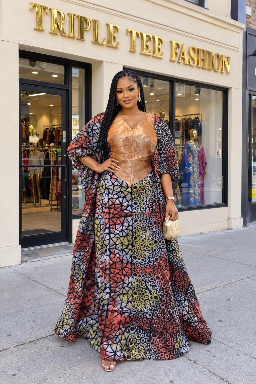 African Adire Batik Boubou Dress | Nigerian Kaftan with Inner Belt