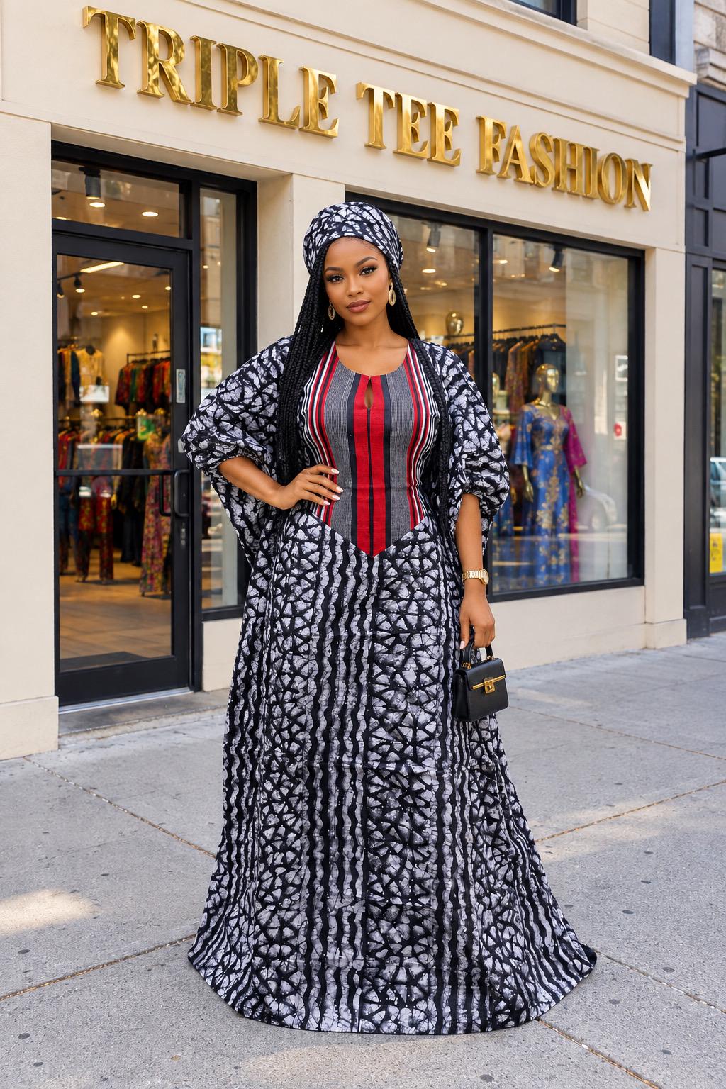Handmade African Adire Batik Boubou Dress | Inner Belt Kaftan