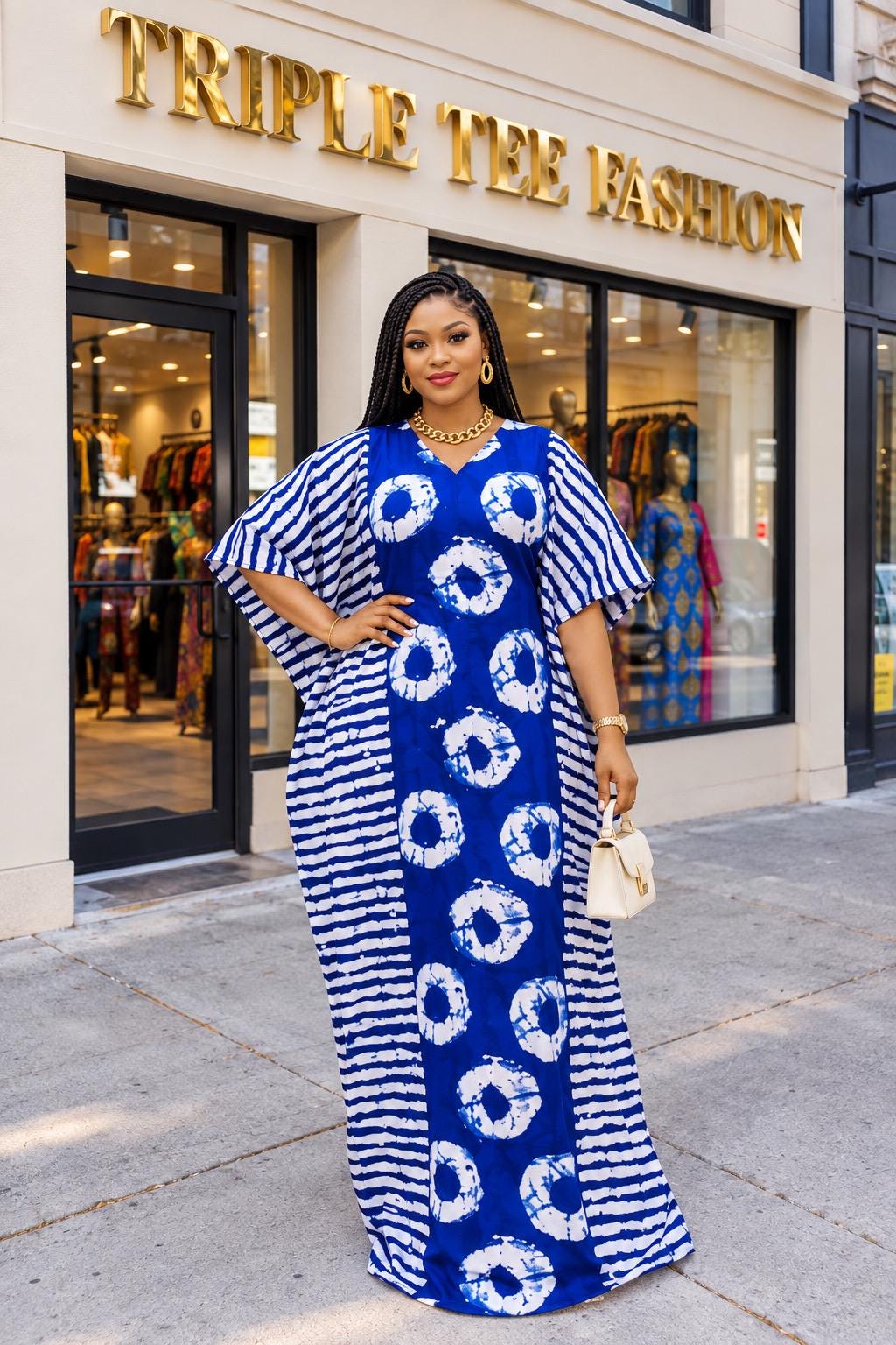 African Ankara Boubou Dress | Handmade Ankara Kaftan with Belt