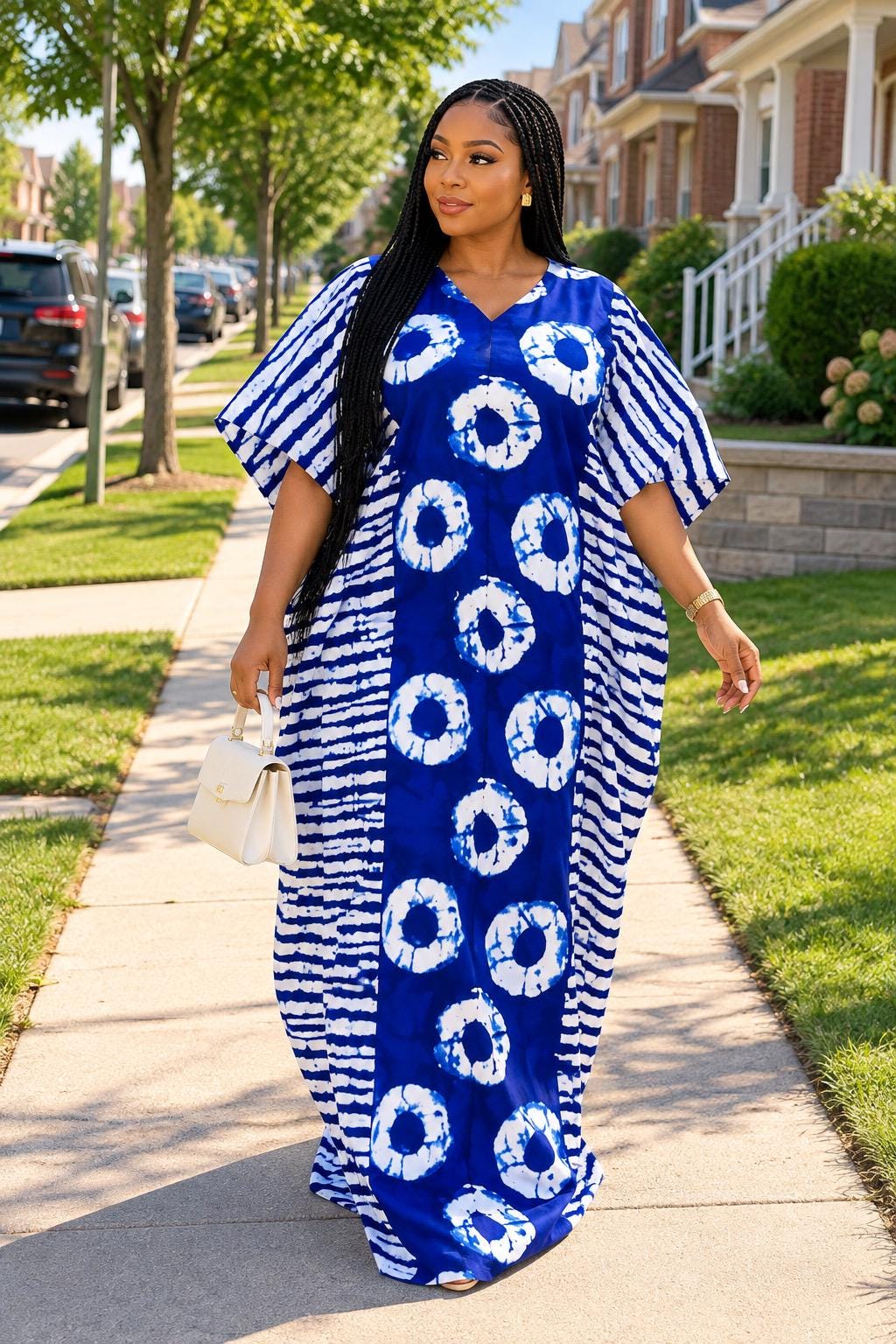 African Ankara Boubou Dress | Handmade Ankara Kaftan with Belt