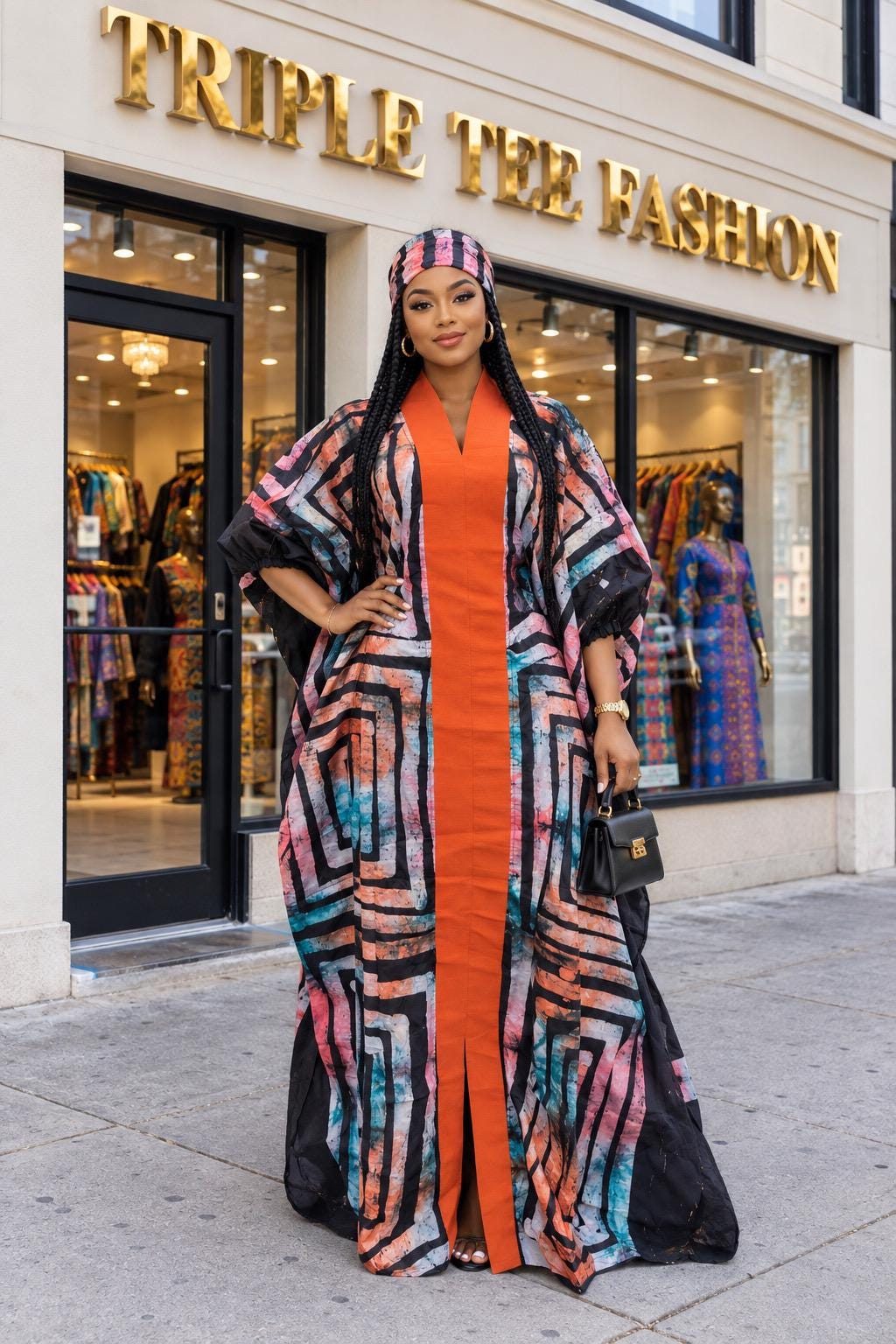 African Adire Batik Boubou Dress | Handmade Kaftan with Inner Belt
