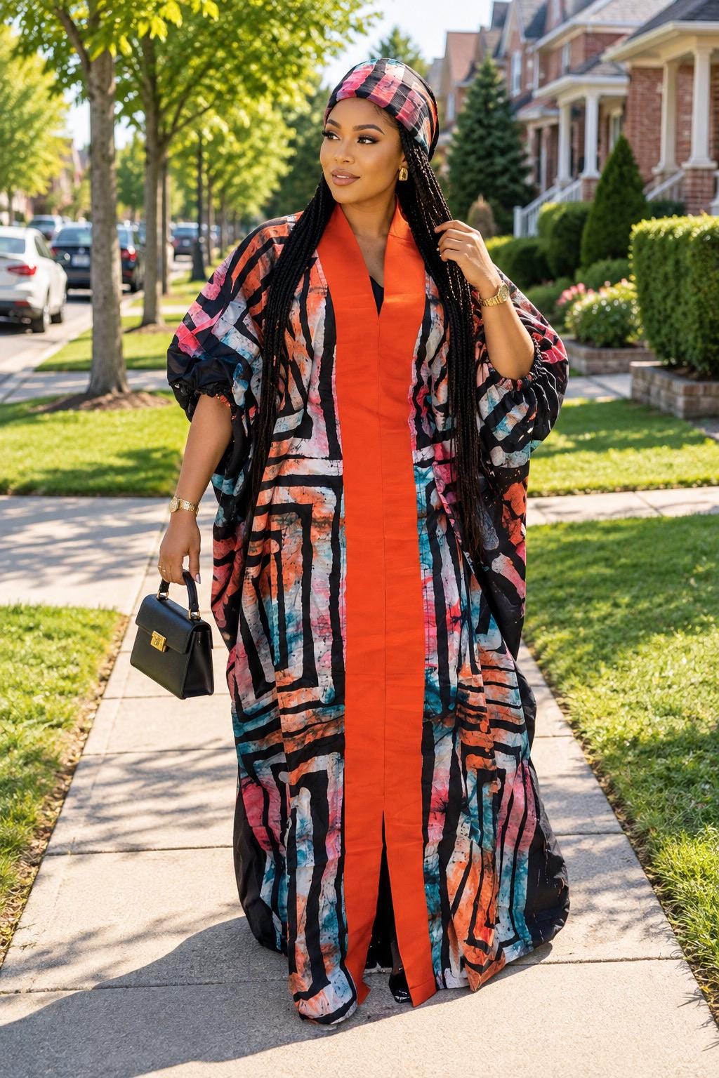 African Adire Batik Boubou Dress | Handmade Kaftan with Inner Belt