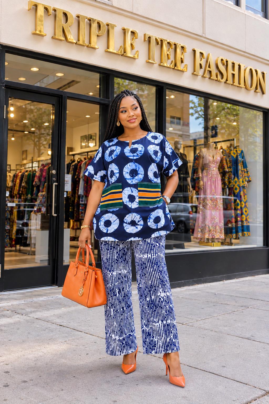 African Ankara Two Piece Set for Women, Aso Oke Long Top & Wide Leg Pants, African Print Pant Set, Plus Size Ankara Outfit, Matching Set
