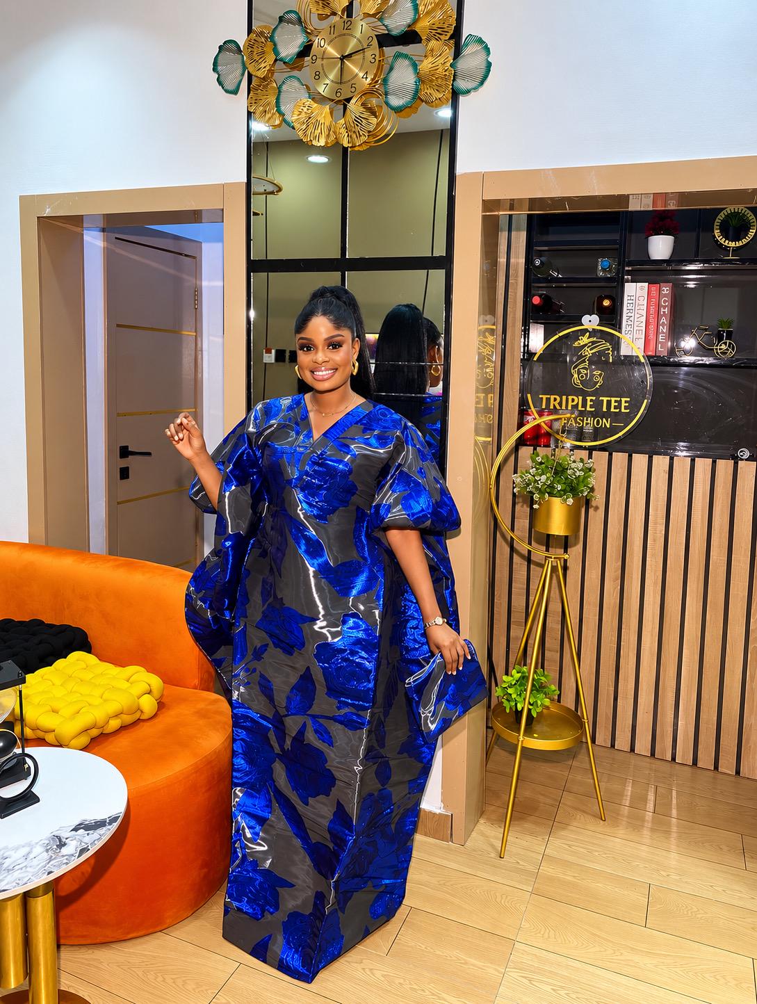 Luxury African Boubou Dress for Women, Iridescent Brocade Kaftan, One Size Free Size Maxi Gown, Inner Belt Waist, African Wedding Dress