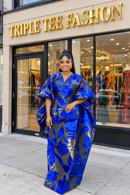 Luxury African Boubou Dress for Women, Iridescent Brocade Kaftan, One Size Free Size Maxi Gown, Inner Belt Waist, African Wedding Dress