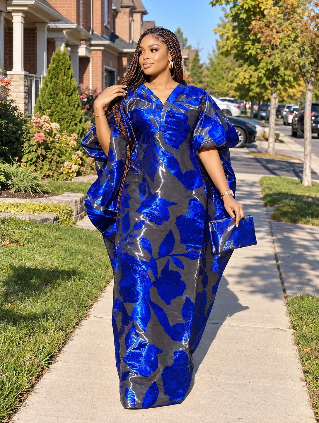 Luxury African Boubou Dress for Women, Iridescent Brocade Kaftan, One Size Free Size Maxi Gown, Inner Belt Waist, African Wedding Dress