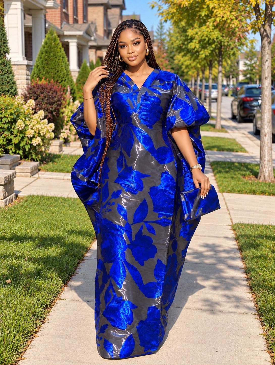 Luxury African Boubou Dress for Women, Iridescent Brocade Kaftan, One Size Free Size Maxi Gown, Inner Belt Waist, African Wedding Dress