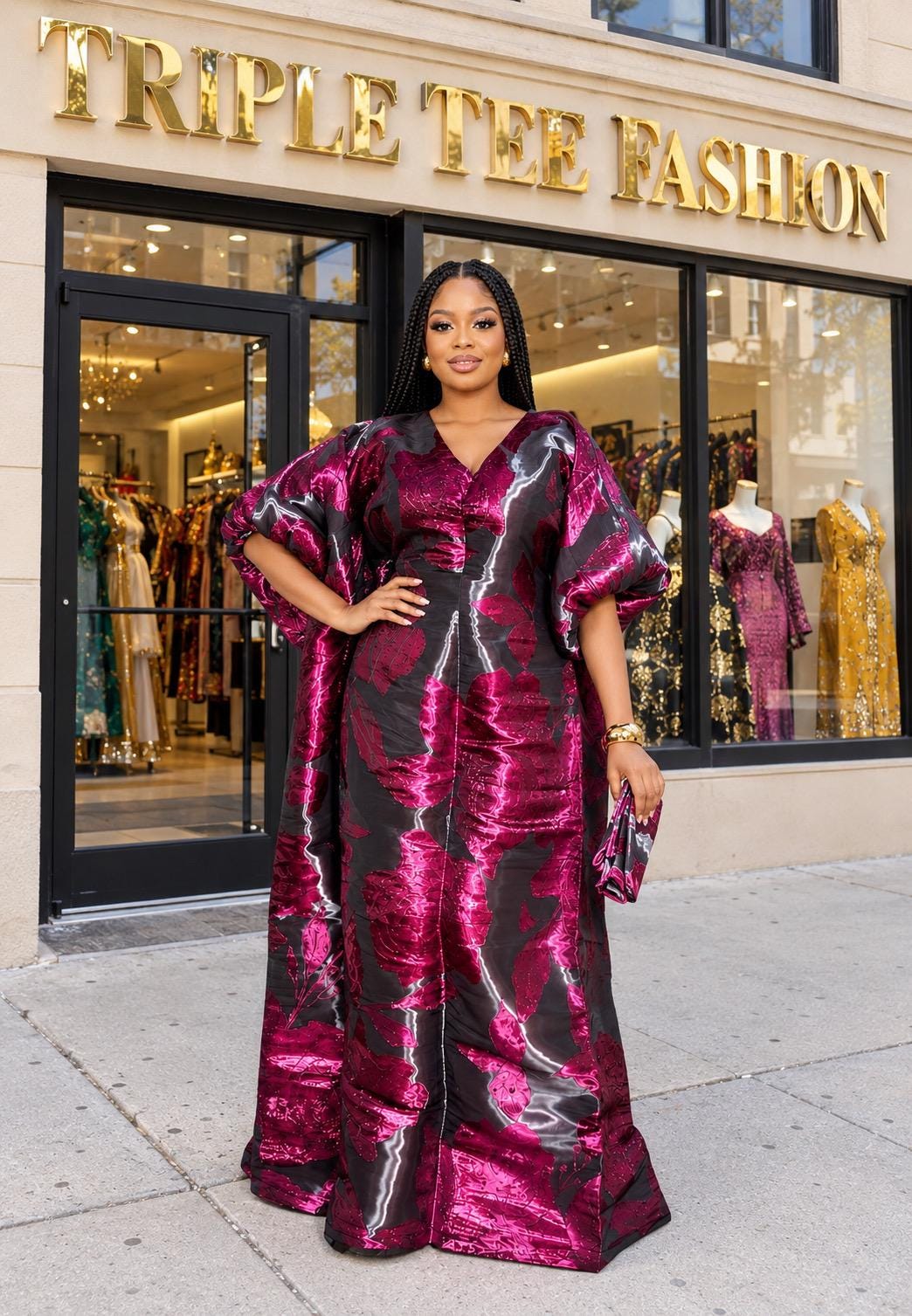 Luxury African Boubou Dress for Women, Iridescent Brocade Kaftan, One Size Free Size Maxi Gown, Inner Belt Waist, African Wedding Dress