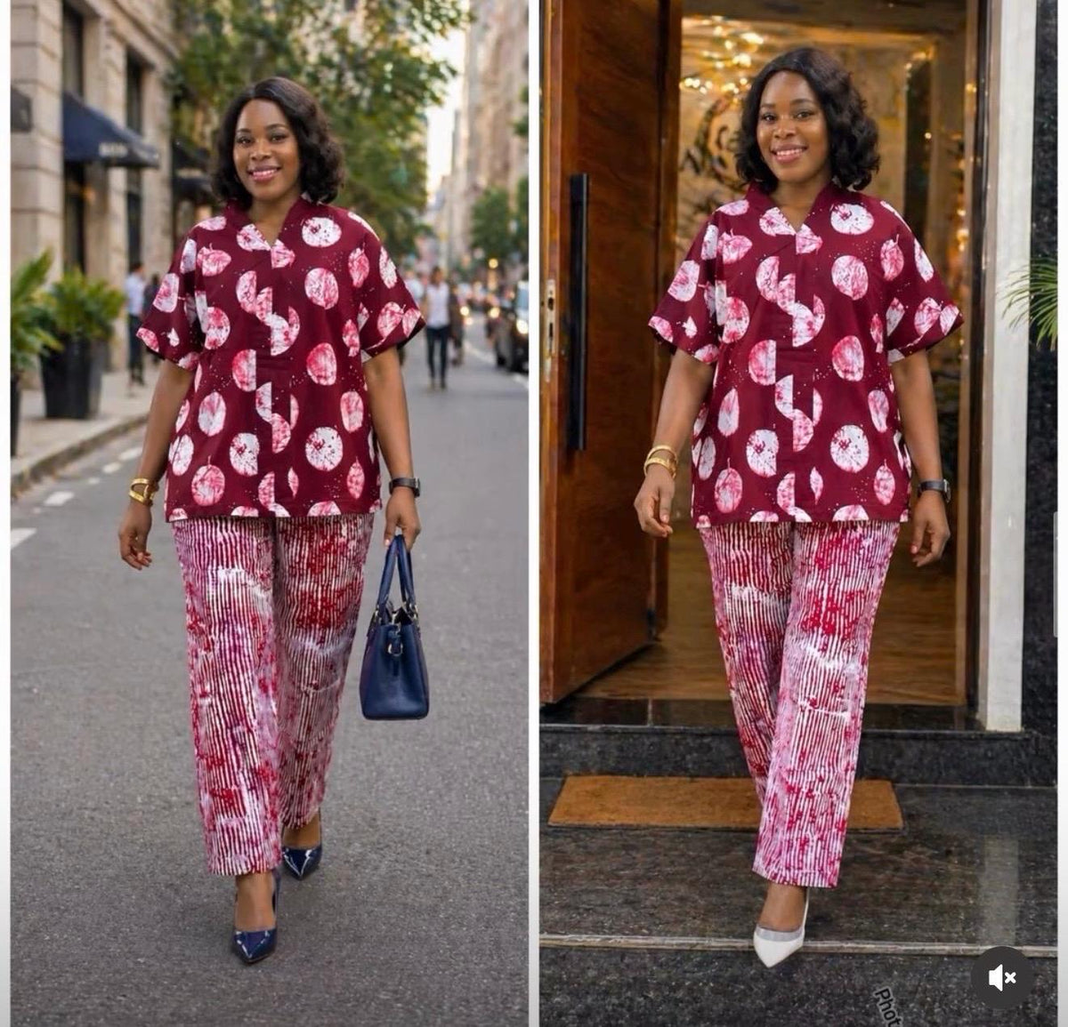 African Ankara Two Piece Set for Women, Blue Print Top and Pants Set, African Clothing, Matching Trouser Outfit, Ankara Pant Set