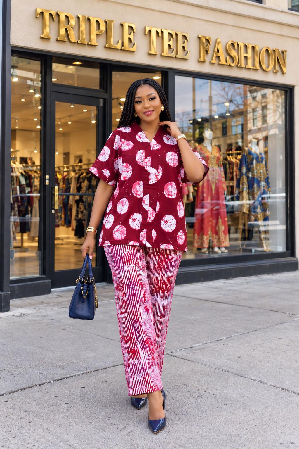 African Ankara Two Piece Set for Women, Blue Print Top and Pants Set, African Clothing, Matching Trouser Outfit, Ankara Pant Set