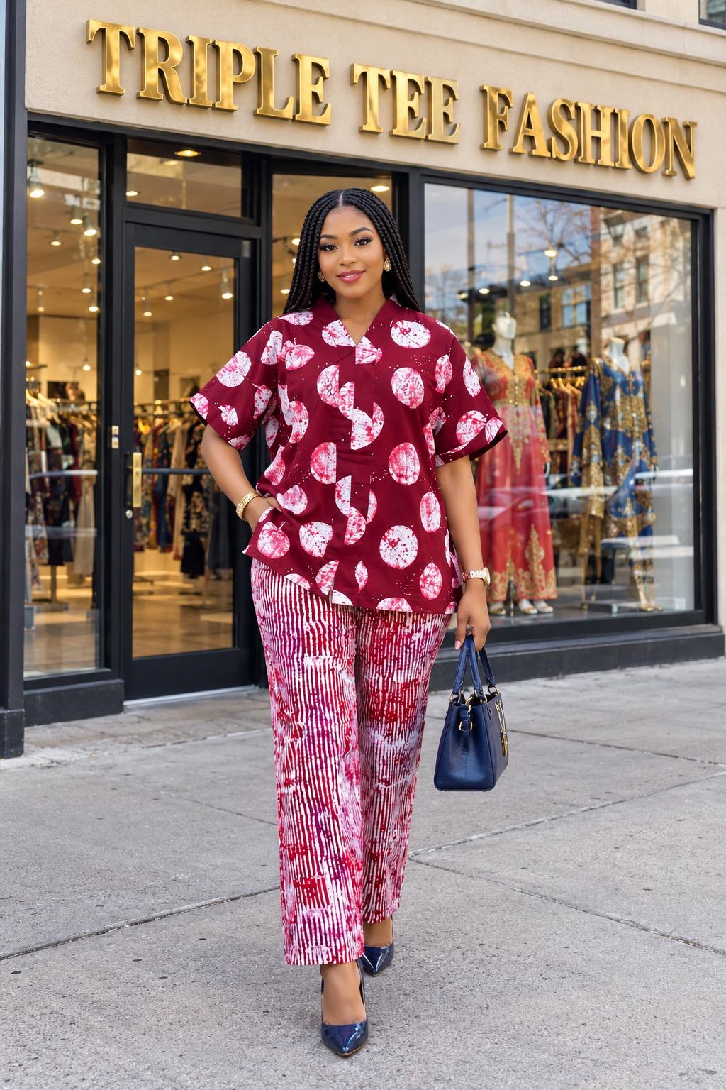 African Ankara Two Piece Set for Women, Blue Print Top and Pants Set, African Clothing, Matching Trouser Outfit, Ankara Pant Set