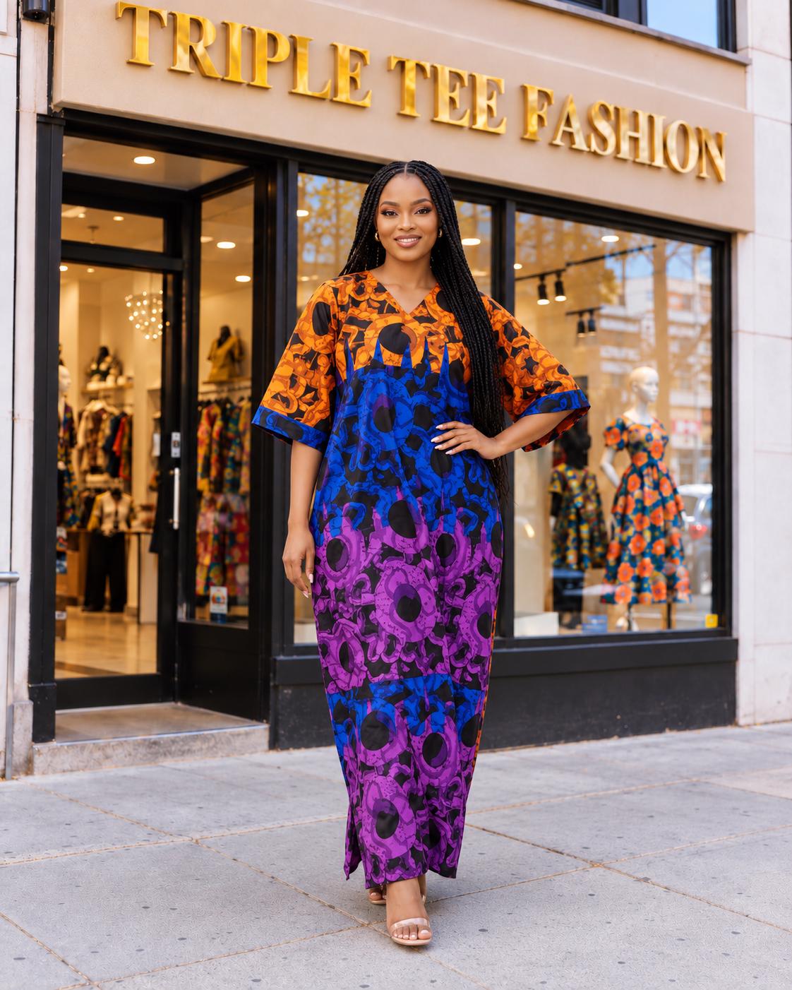 African Ankara dress | Adire long danshiki | Kaftan| Jalabiya| Rich aunty | Nigerian dress| Party dress| One size fits all| plus size boubou