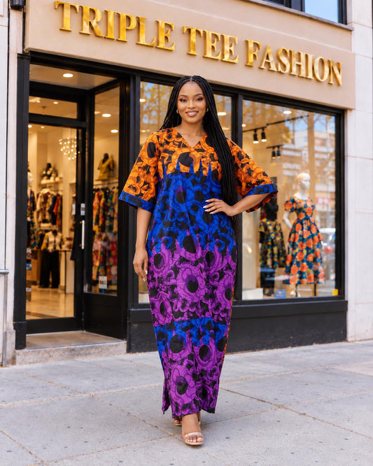 African Ankara dress | Adire long danshiki | Kaftan| Jalabiya| Rich aunty | Nigerian dress| Party dress| One size fits all| plus size boubou