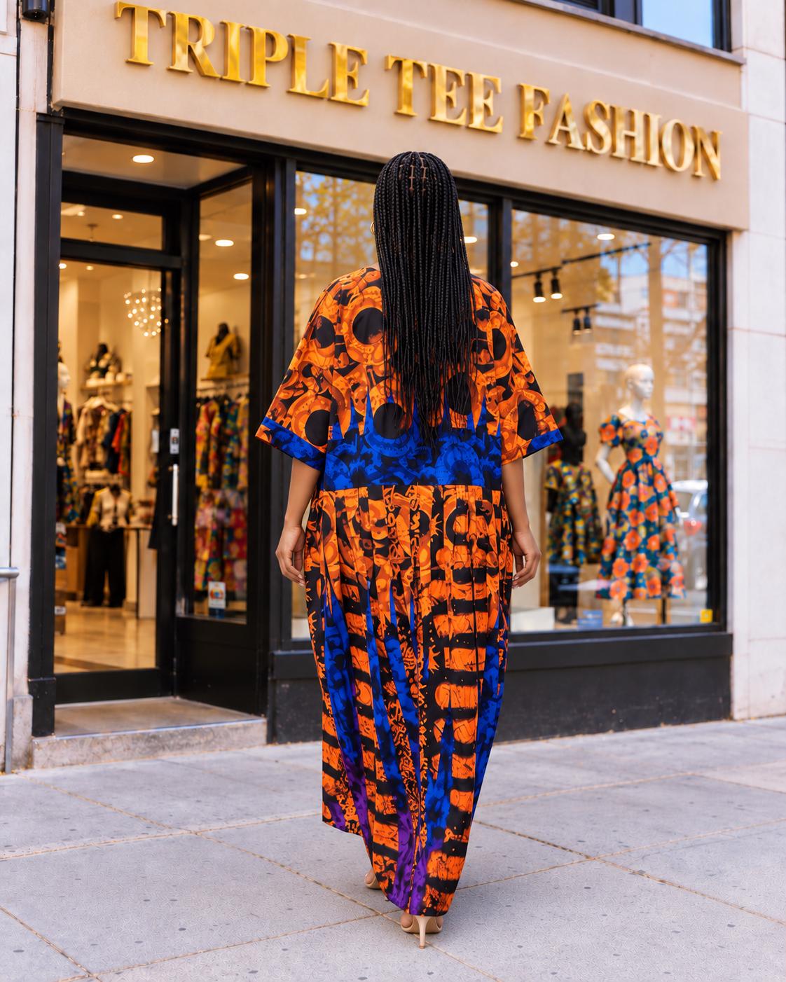 African Ankara dress | Adire long danshiki | Kaftan| Jalabiya| Rich aunty | Nigerian dress| Party dress| One size fits all| plus size boubou