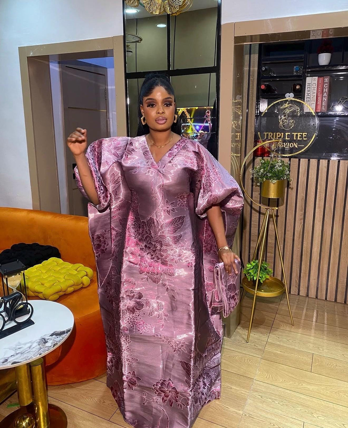 Luxury African Boubou Dress for Women, Iridescent Brocade Kaftan, One Size Free Size Maxi Gown, Inner Belt Waist, African Wedding Dress