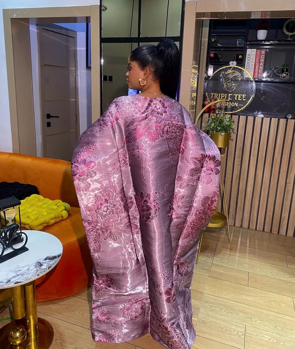 Luxury African Boubou Dress for Women, Iridescent Brocade Kaftan, One Size Free Size Maxi Gown, Inner Belt Waist, African Wedding Dress