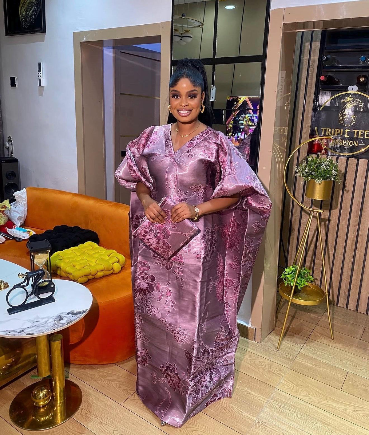 Luxury African Boubou Dress for Women, Iridescent Brocade Kaftan, One Size Free Size Maxi Gown, Inner Belt Waist, African Wedding Dress