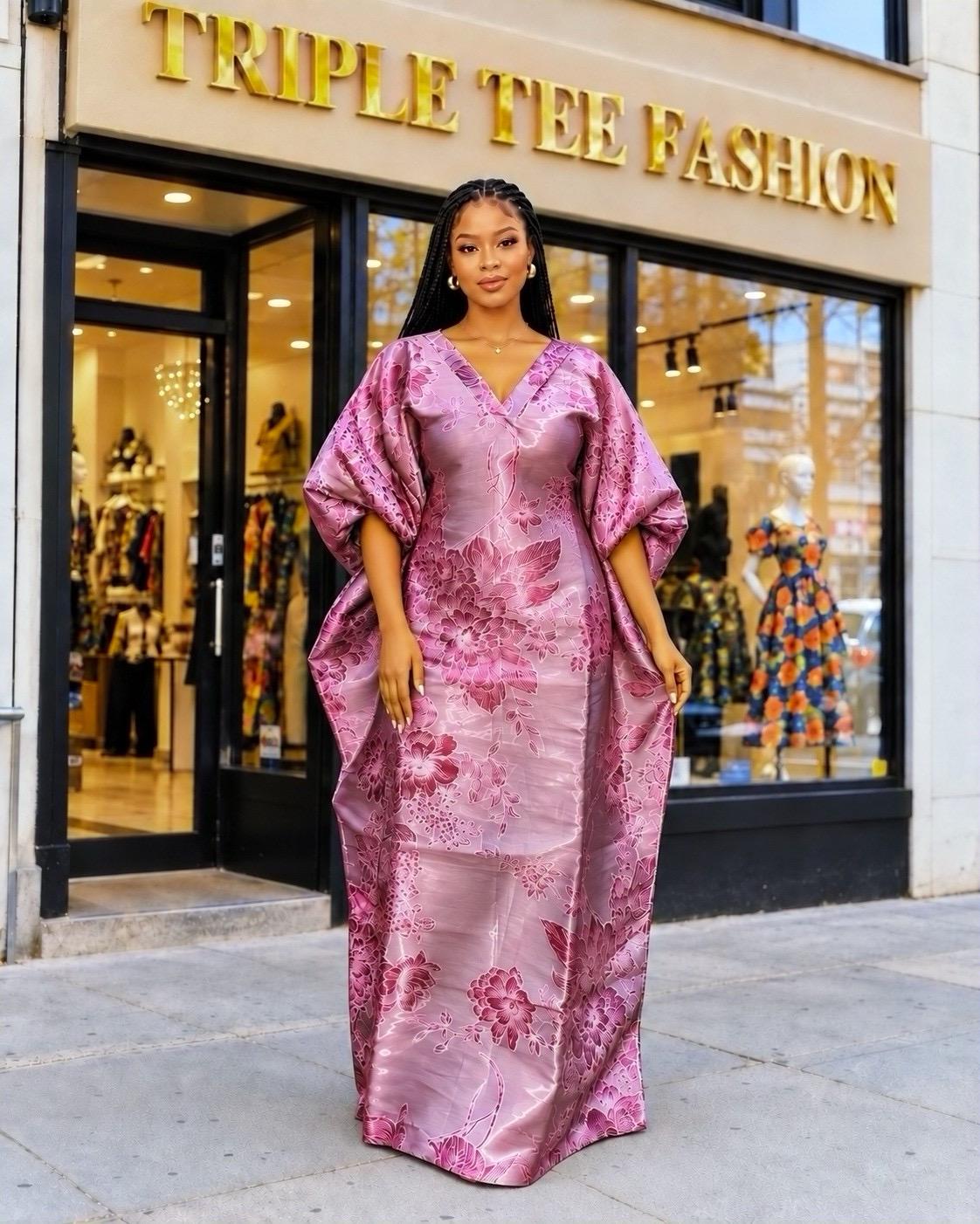 Luxury African Boubou Dress for Women, Iridescent Brocade Kaftan, One Size Free Size Maxi Gown, Inner Belt Waist, African Wedding Dress