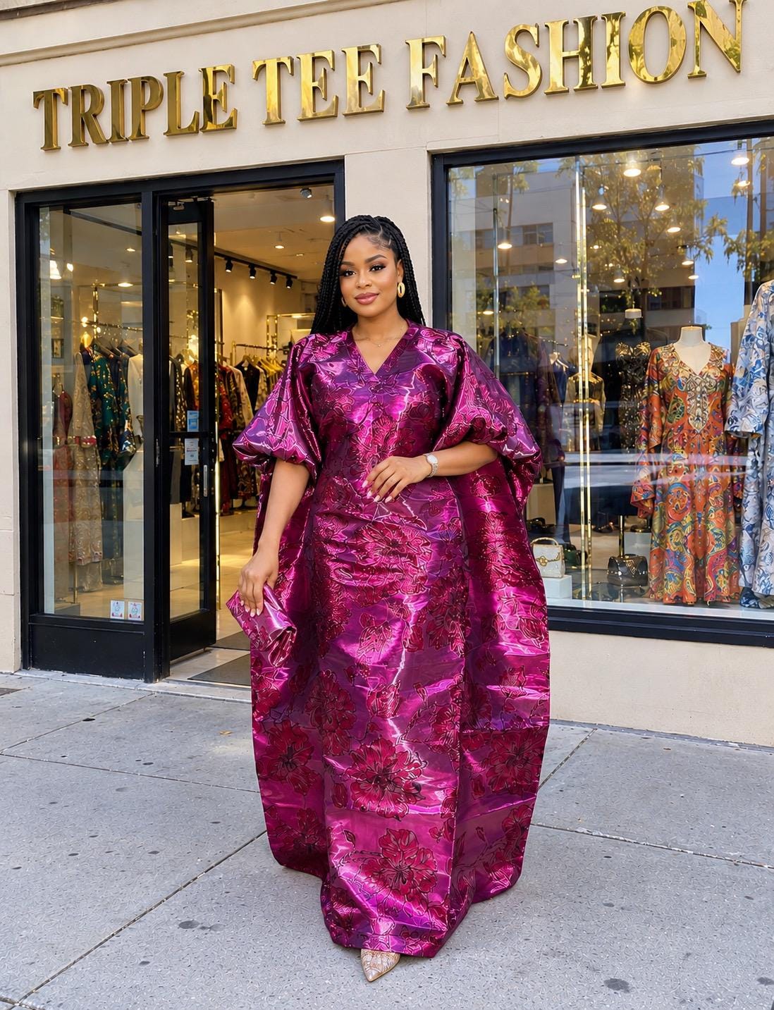 Luxury African Boubou Dress for Women, Iridescent Brocade Kaftan, One Size Free Size Maxi Gown, Inner Belt Waist, African Wedding Dress