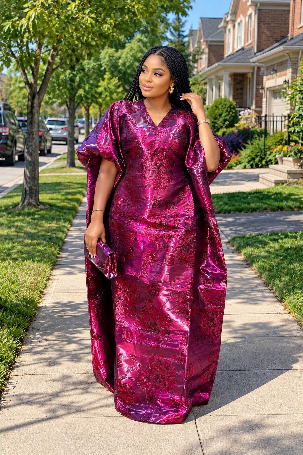 Luxury African Boubou Dress for Women, Iridescent Brocade Kaftan, One Size Free Size Maxi Gown, Inner Belt Waist, African Wedding Dress