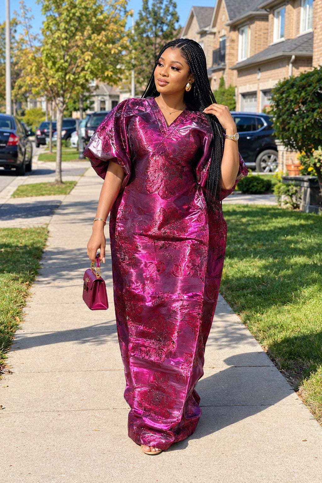 Luxury African Boubou Dress for Women, Iridescent Brocade Kaftan, One Size Free Size Maxi Gown, Inner Belt Waist, African Wedding Dress