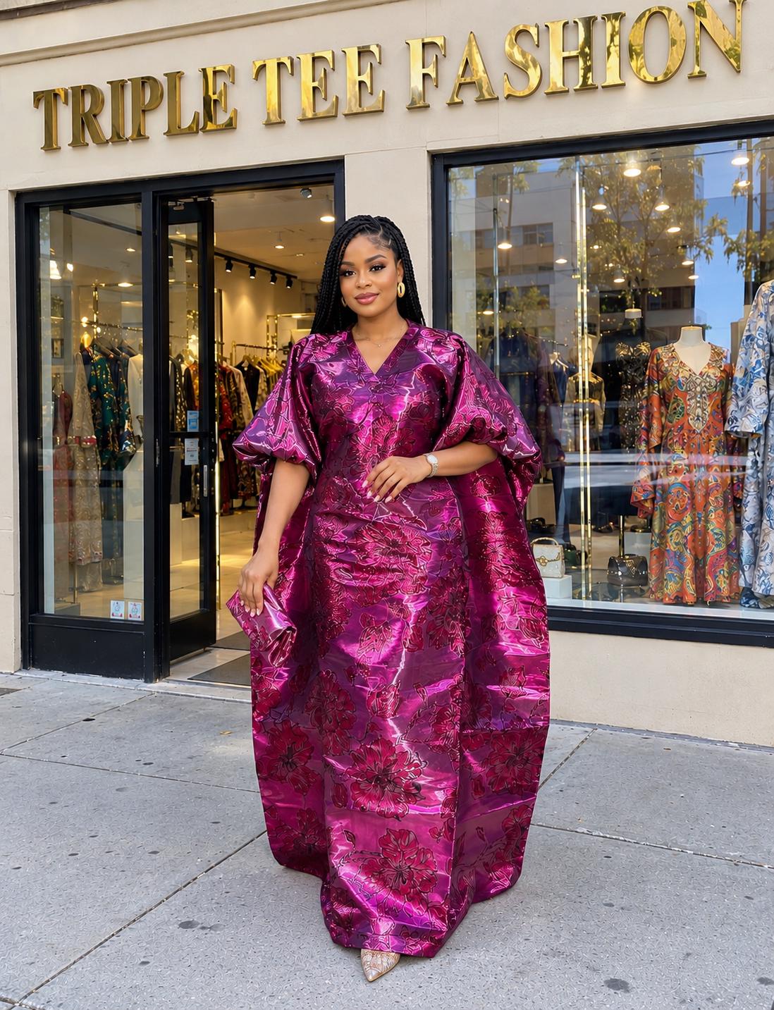 Luxury African Boubou Dress for Women, Iridescent Brocade Kaftan, One Size Free Size Maxi Gown, Inner Belt Waist, African Wedding Dress