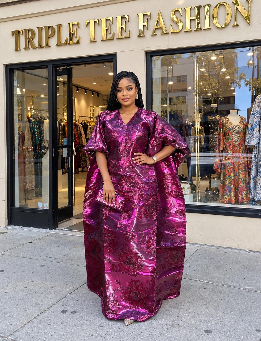Luxury African Boubou Dress for Women, Iridescent Brocade Kaftan, One Size Free Size Maxi Gown, Inner Belt Waist, African Wedding Dress