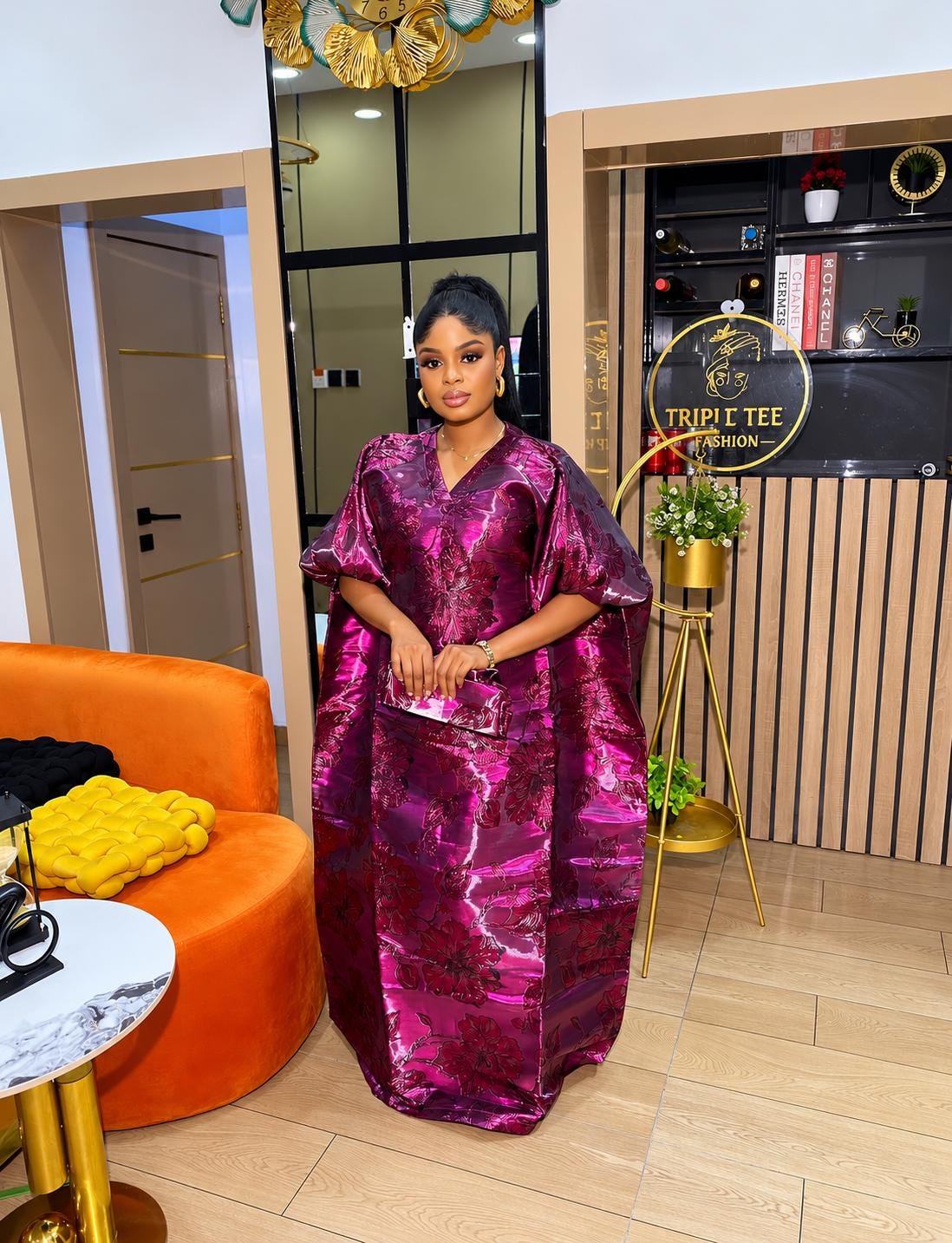 Luxury African Boubou Dress for Women, Iridescent Brocade Kaftan, One Size Free Size Maxi Gown, Inner Belt Waist, African Wedding Dress