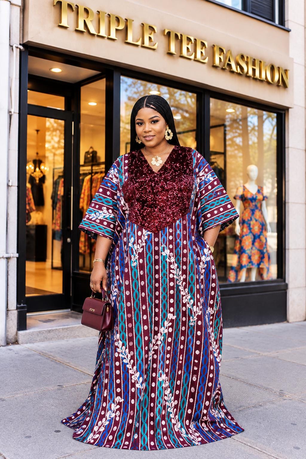 African Kampala Sequin Kaftan Dress: Plus Size Bubu
